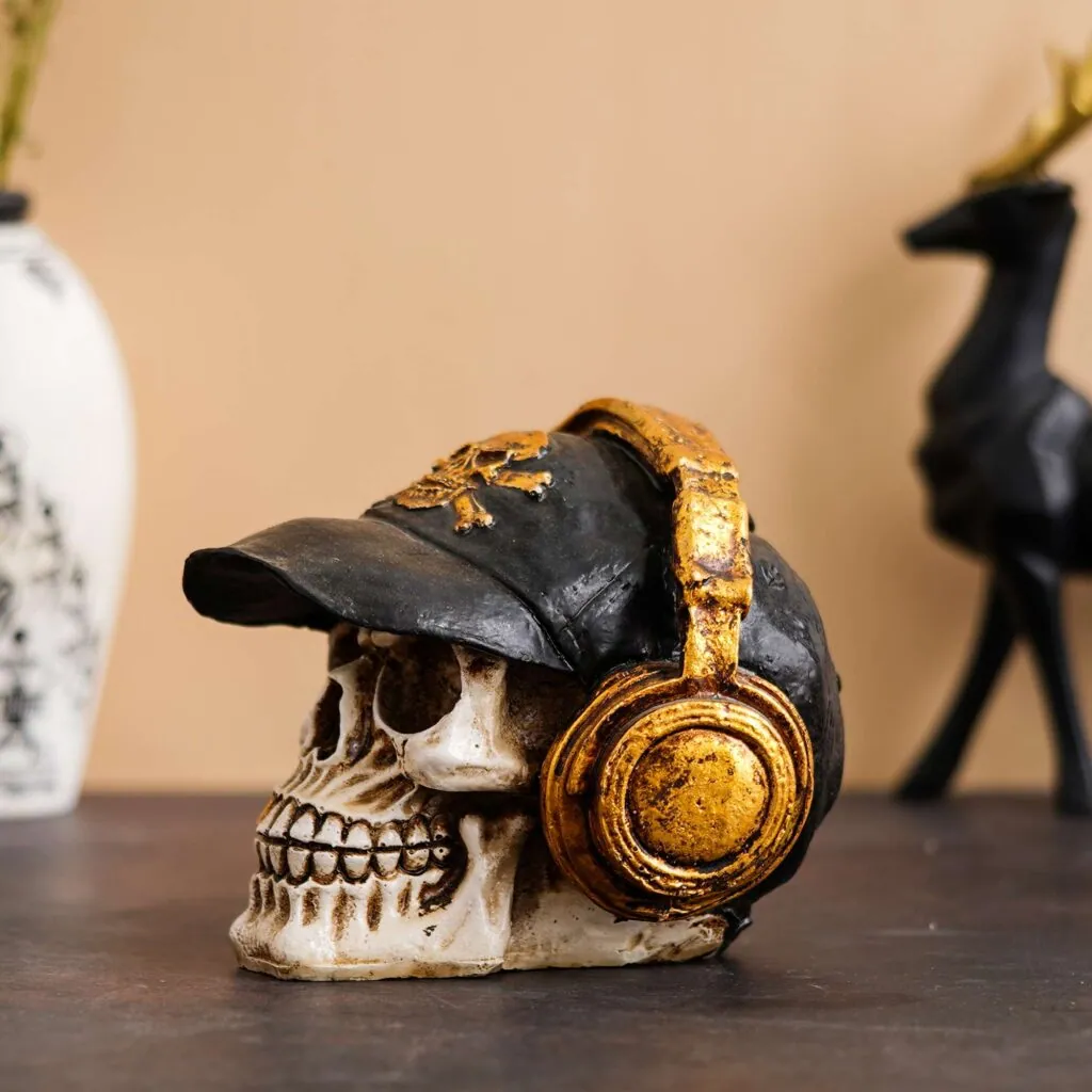Resin Skull with Headphones Figurine, photo 1 of 4