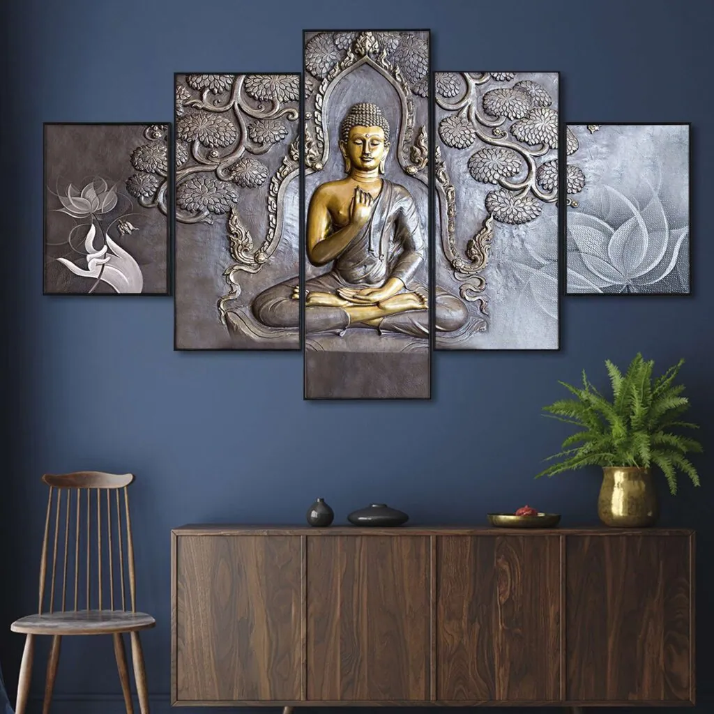 Carved Buddha Multi-Panel Wall Painting, photo 1 of 4