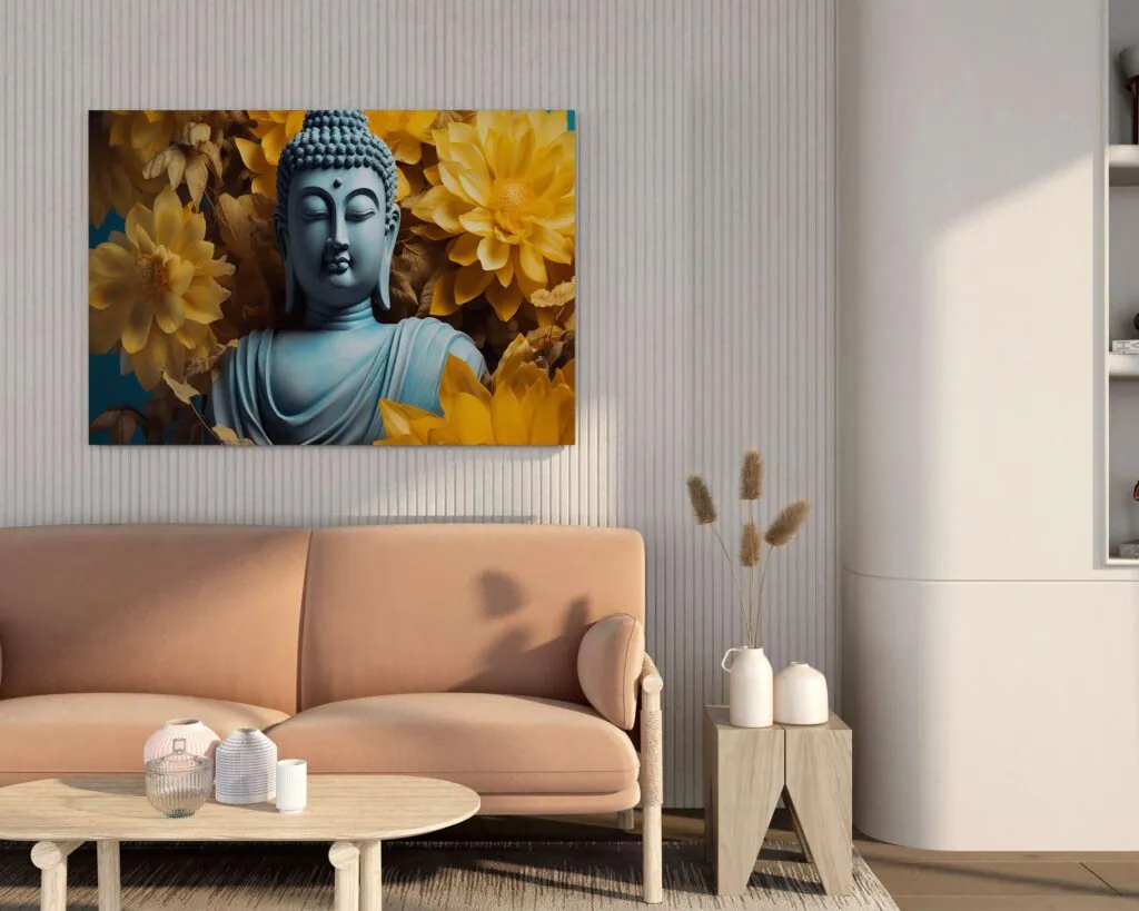 Yellow Flower Buddha Canvas Painting, photo 1 of 4