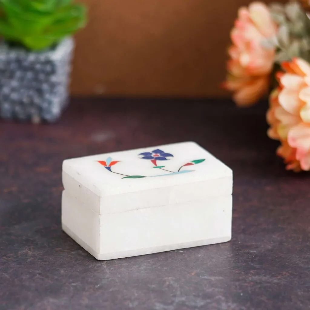 Inlaid White Marble Trinket Box, photo 1 of 4