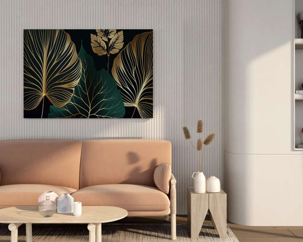 Abstract Gold Veined Leaves Painting, photo 1 of 4