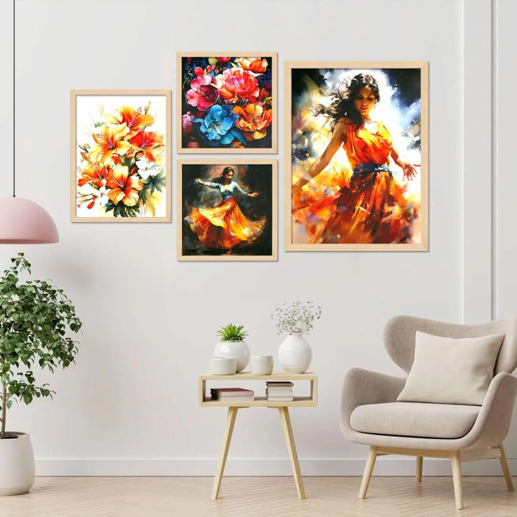 Woman And Floral Framed Paintings, photo 1 of 4