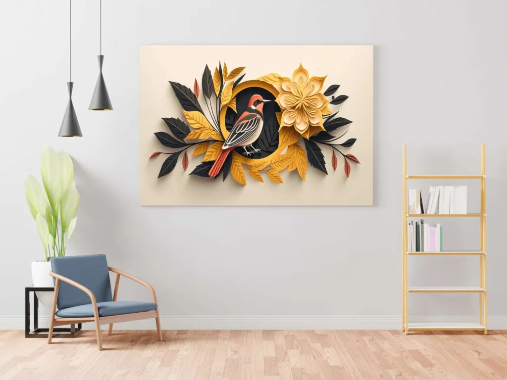 Layered Bird Floral Canvas Painting, photo 1 of 4