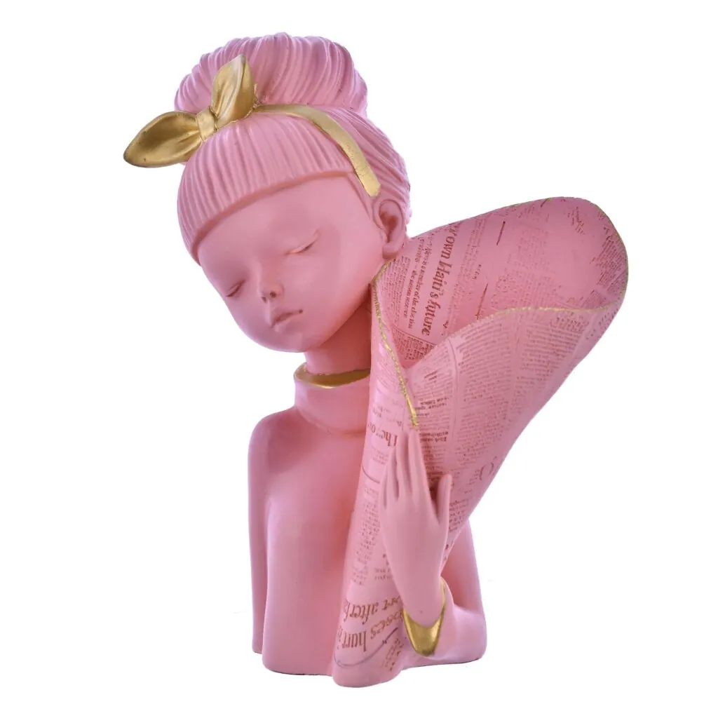 Pink Resin Girl Bust Planter, photo 1 of 4