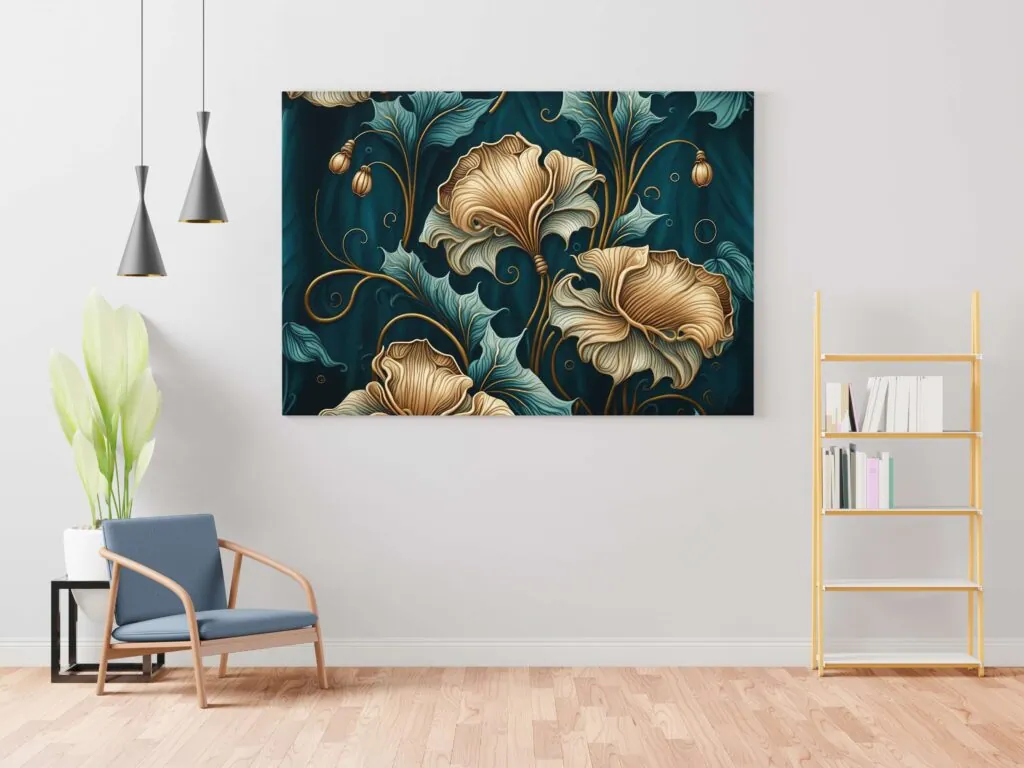Golden Floral Canvas Painting, photo 1 of 4