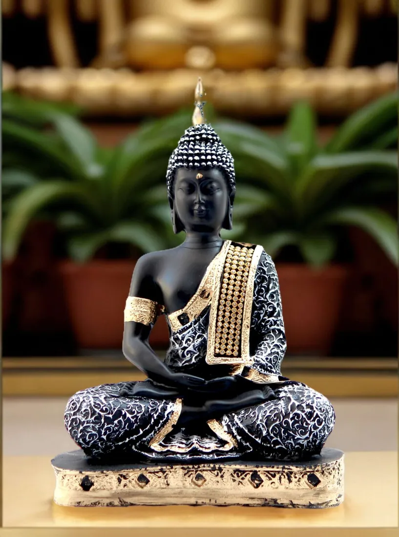 Resin Monochrome Meditating Buddha Idol, photo 1 of 4