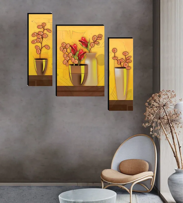 Yellow Floral Vase Triptych Art, photo 1 of 4