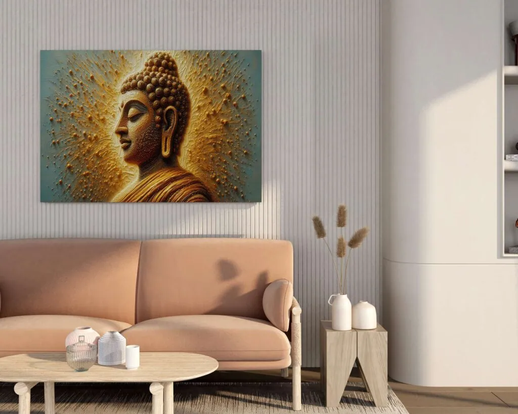 Golden Buddha Face Canvas Painting, photo 1 of 4