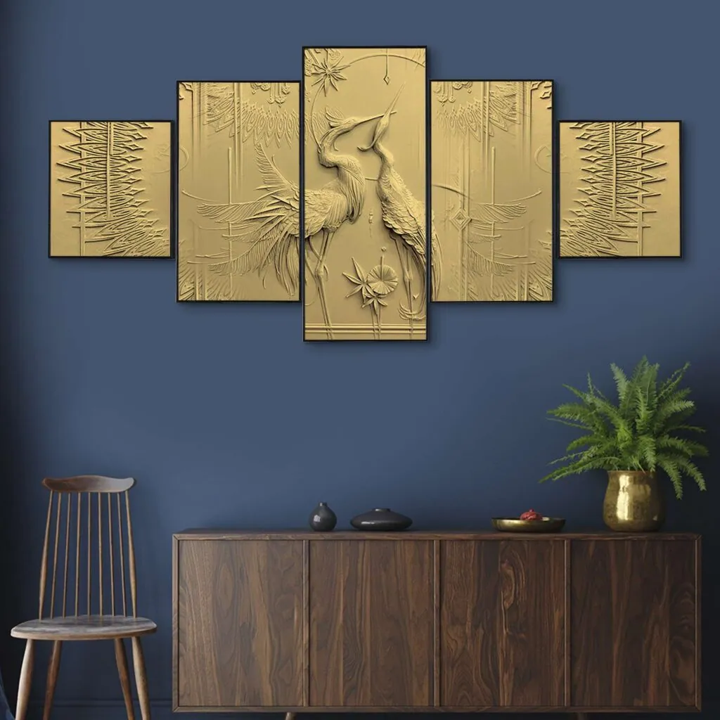 Golden Crane Relief Wall Painting, photo 1 of 4