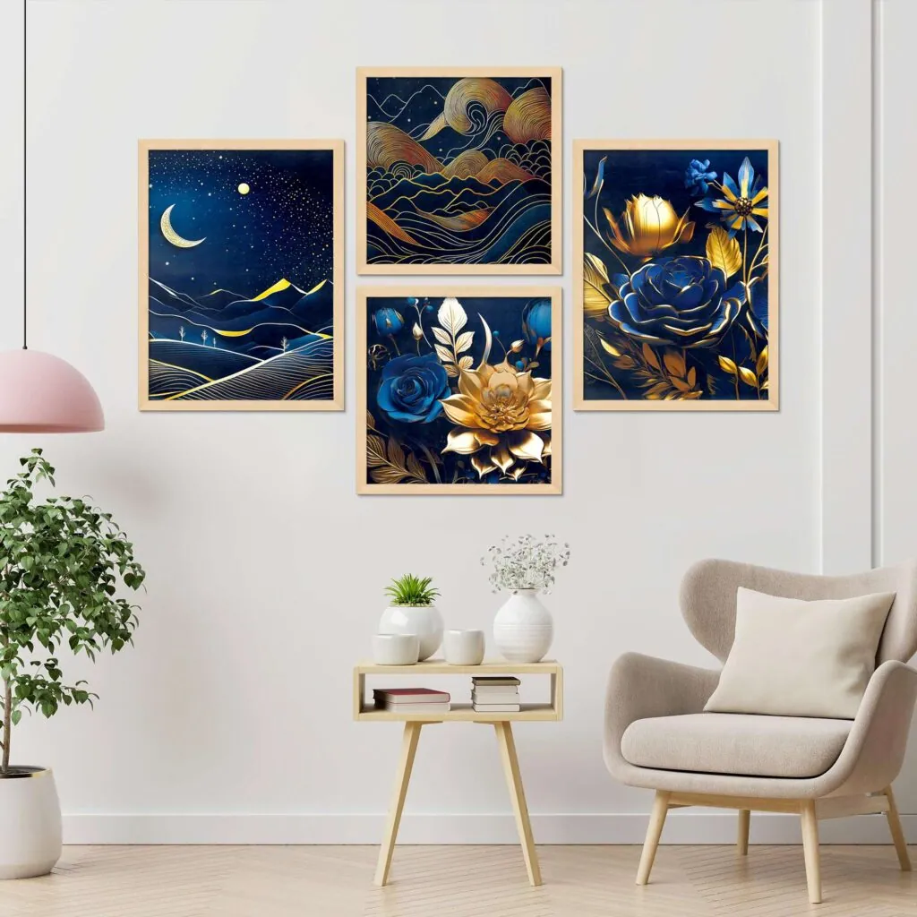 Navy And Gold Abstract Prints, photo 1 of 4