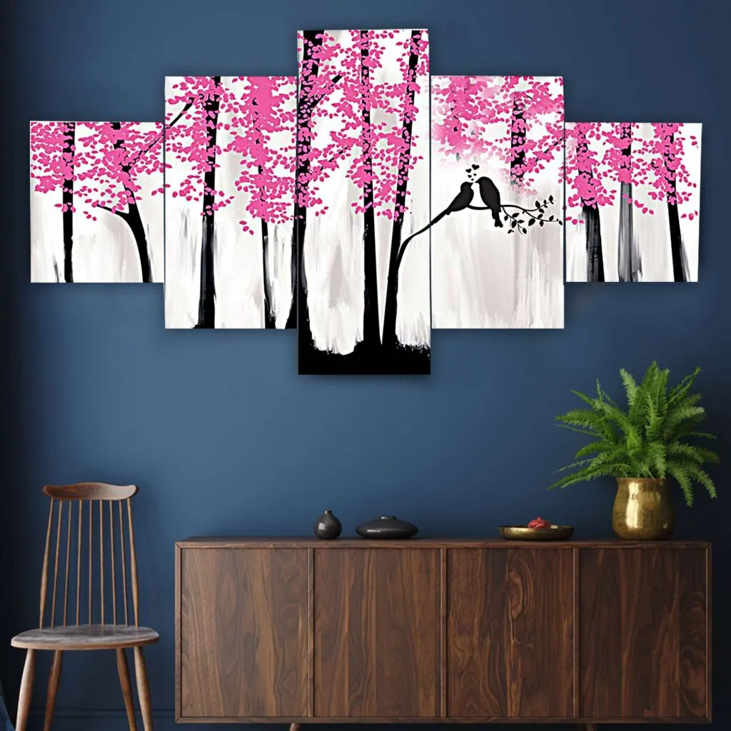 Pink Blossom Birds Wall Painting, photo 1 of 4
