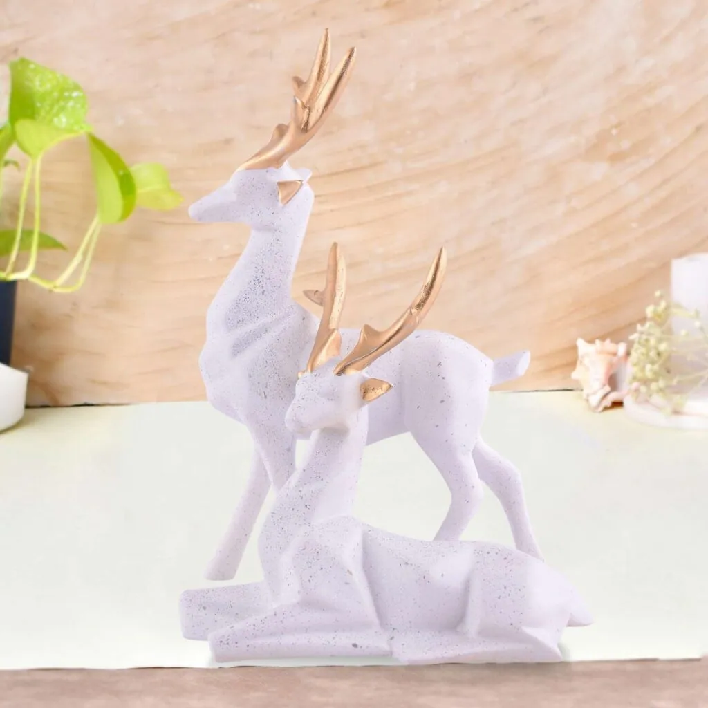 White Resin Deer Pair Figurine, photo 1 of 4