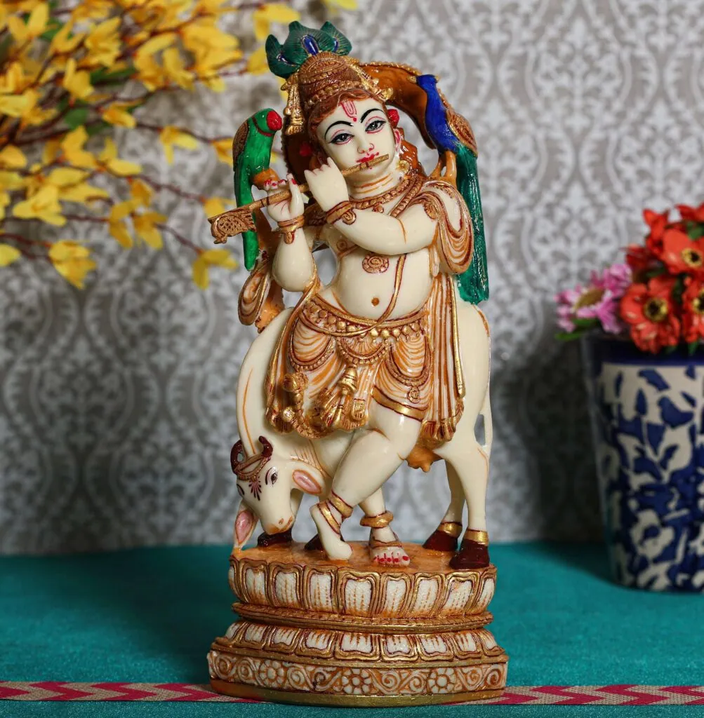 Krishna with Cow Marble Murti