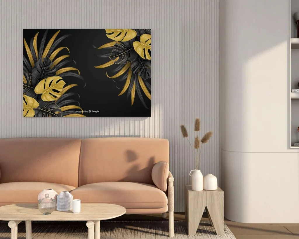 Gold Palm Leaves Canvas Painting, photo 1 of 4