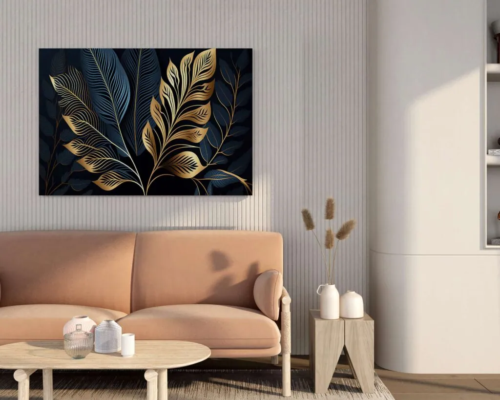 Golden Botanical Leaf Canvas Painting, photo 1 of 4