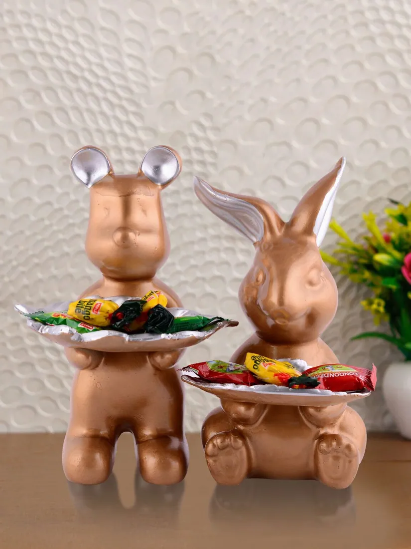 Bronze Rabbit Trinket Tray Figurines, photo 1 of 4