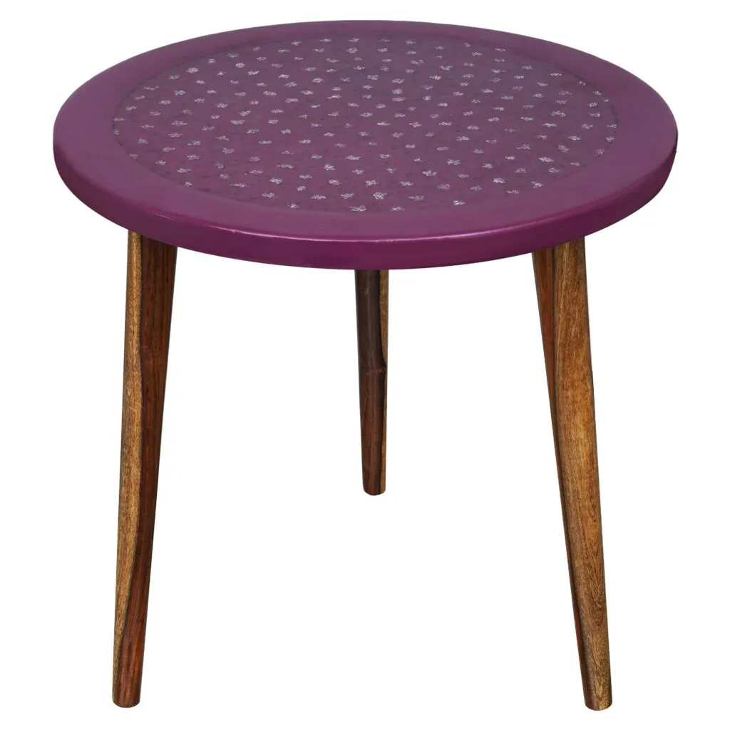 Patterned Purple Wooden Side Table, photo 1 of 4