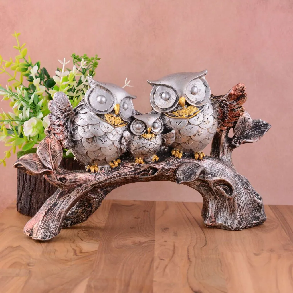 Resin Owl Family on Branch, photo 1 of 4