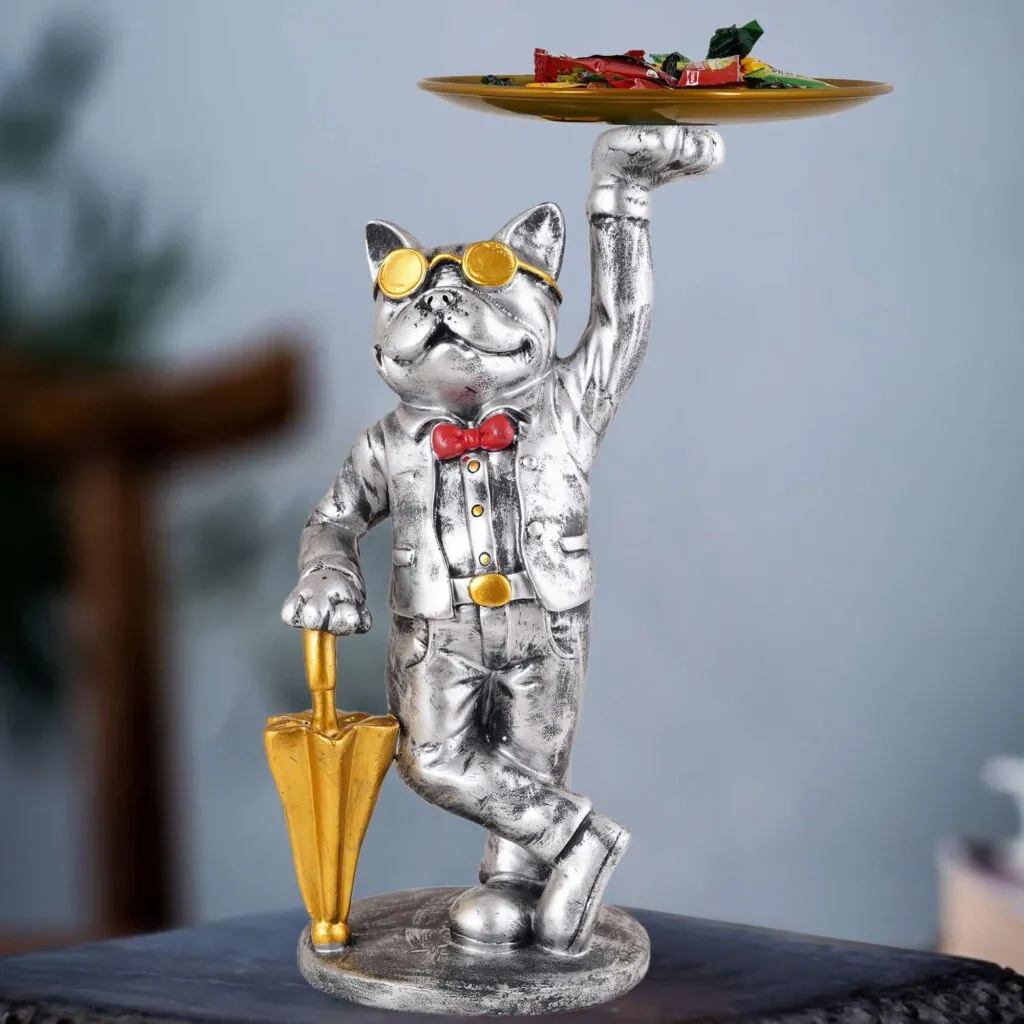 Silver Resin Dog Butler Statue, photo 1 of 4