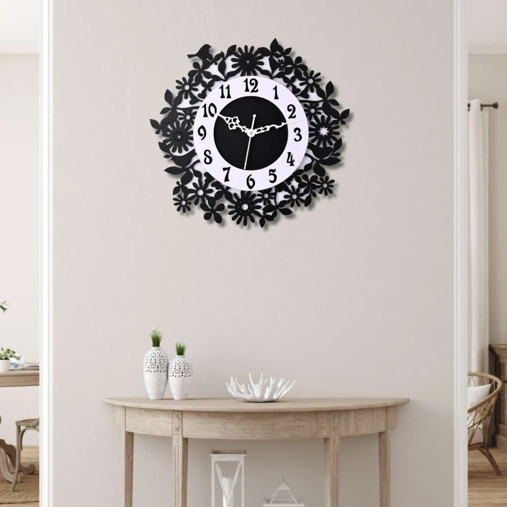 Black Floral Cutout Wall Clock, photo 1 of 3