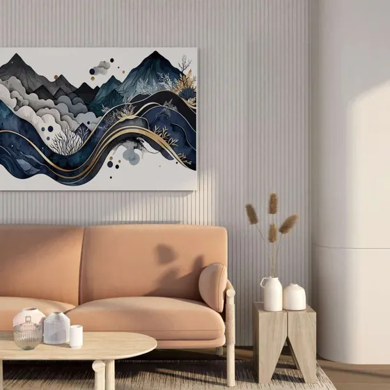 Abstract Blue Mountain Canvas Painting