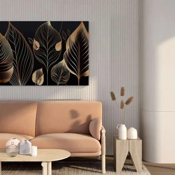 Abstract Gold Leaves Canvas Painting