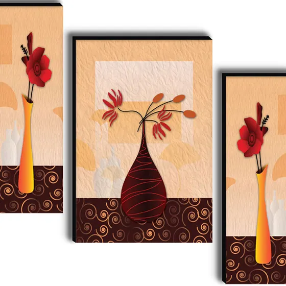 Floral Vase Triptych Painting