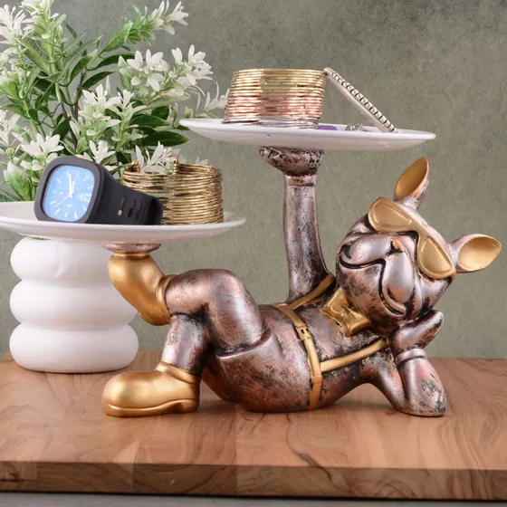 Resin Reclining Dog Organiser Tray
