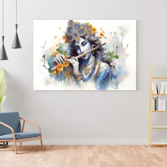 Krishna Watercolour Canvas Painting