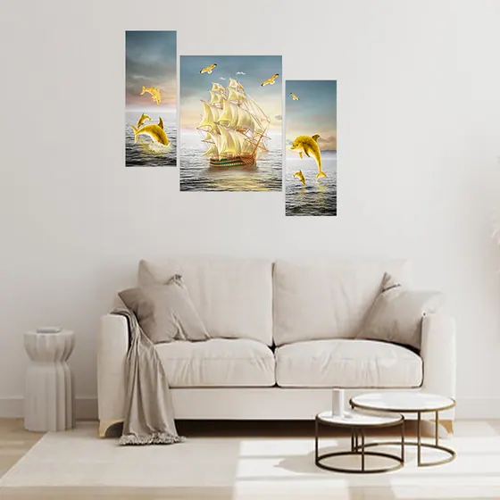 Sailing Ship Dolphins Wall Art