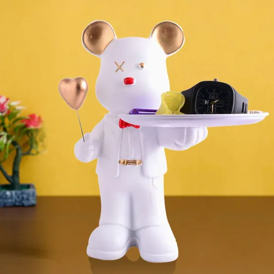 White Resin Bear Butler Figurine