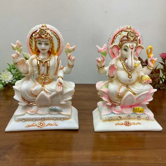 Lakshmi Ganesha Marble Idol Set