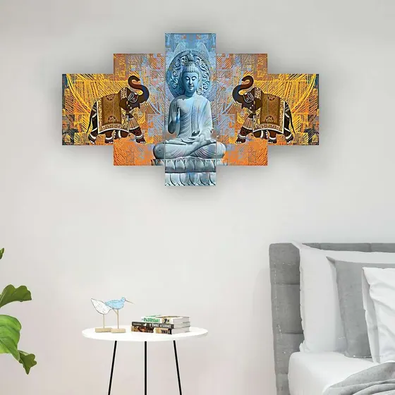 Buddha And Elephants Wall Painting