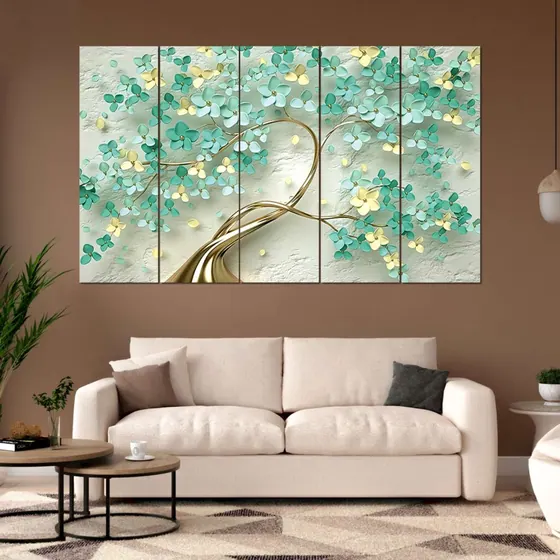 Turquoise Floral Tree Panel Painting