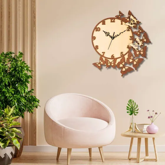 Natural Wood Butterfly Wall Clock