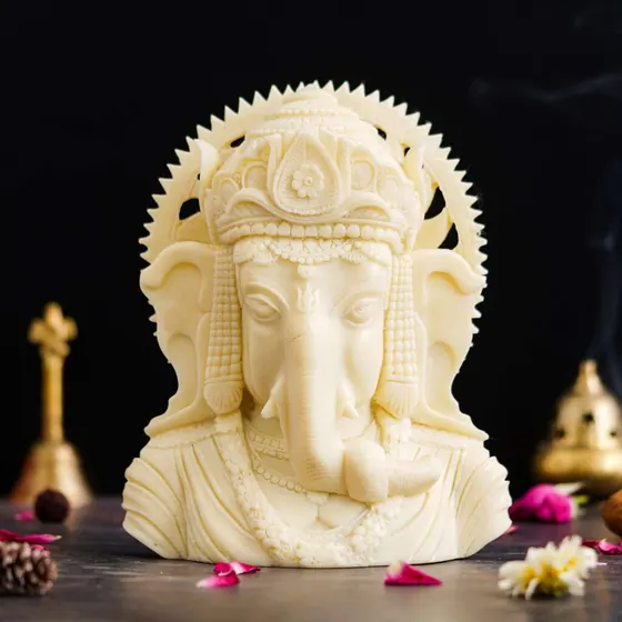 Cream Marble Ganesha Bust Idol