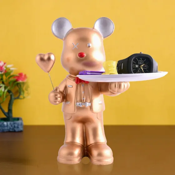 Rose Gold Bear Butler Statue