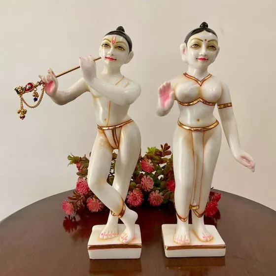Radha Krishna Marble Murti Pair