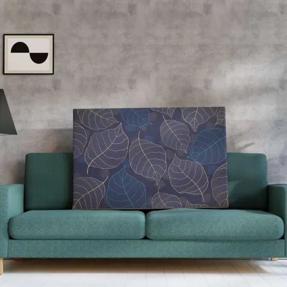 Blue Botanical Leaf Canvas Painting