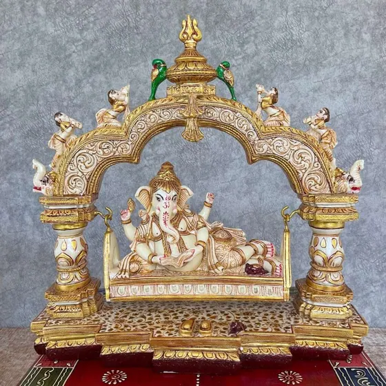 Reclining Ganesha Marble Swing Shrine