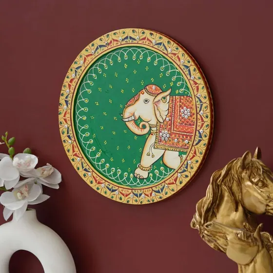 Elephant Pichwai Wall Plate