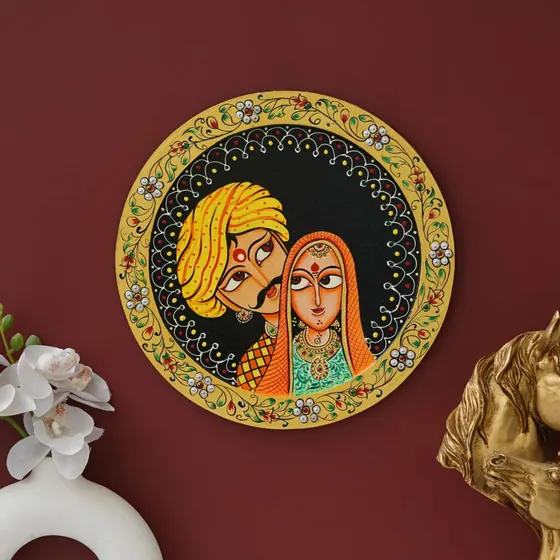 Rajasthani Couple Pichwai Wall Plate