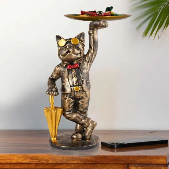 Bronze Resin Dog Butler Statue