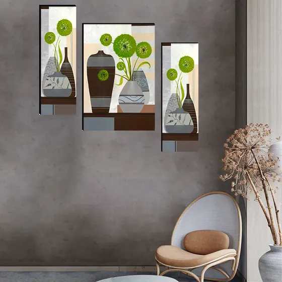 Green Floral Vases Wall Painting