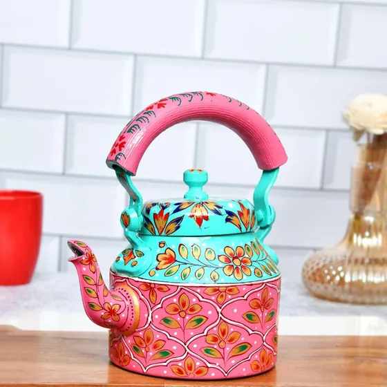 Pink Painted Aluminium Tea Kettle