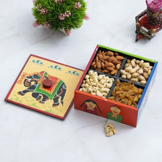 Four-Compartment Painted Wooden Box