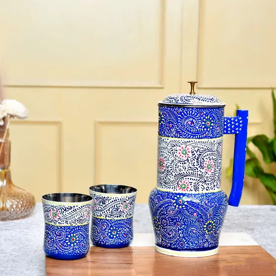 Painted Aluminium Jug and Tumblers