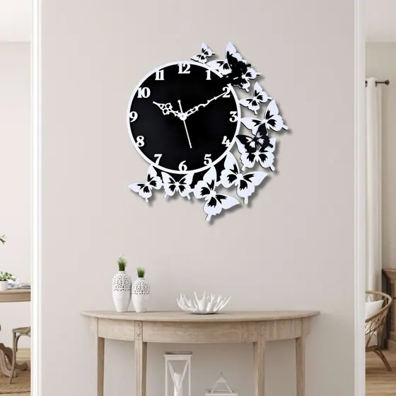 Monochrome Butterfly Wooden Wall Clock