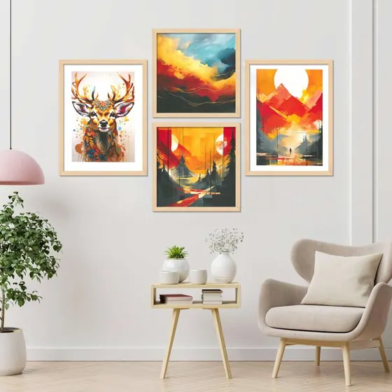 Stag And Sunset Mountain Art