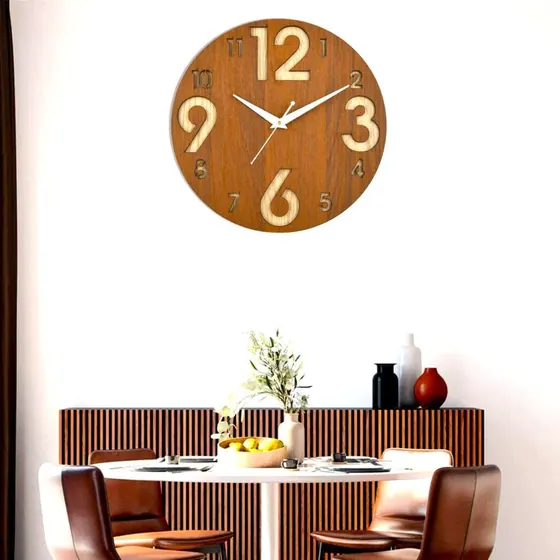 Round Wooden Dial Wall Clock